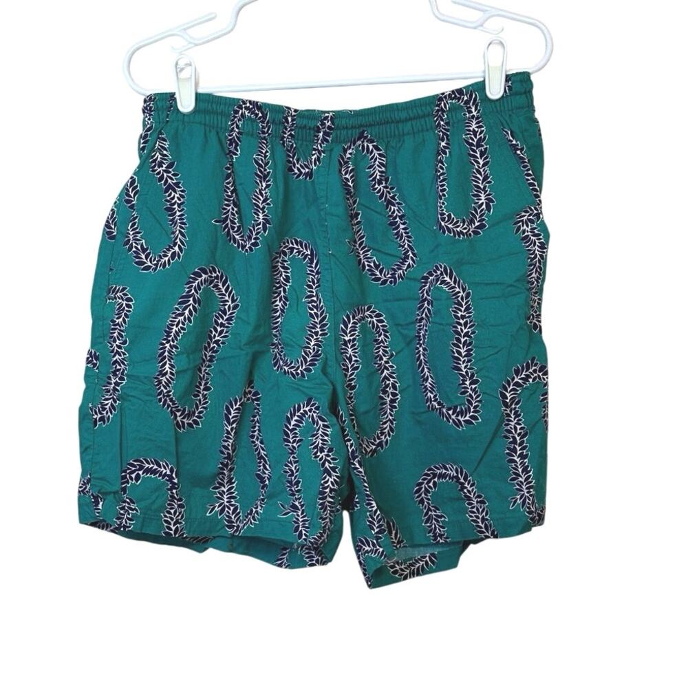 Water Prints by Reyn Spooner Vintage Men’s Swim Trunks Teal Leis Size XL‎ Hawaii